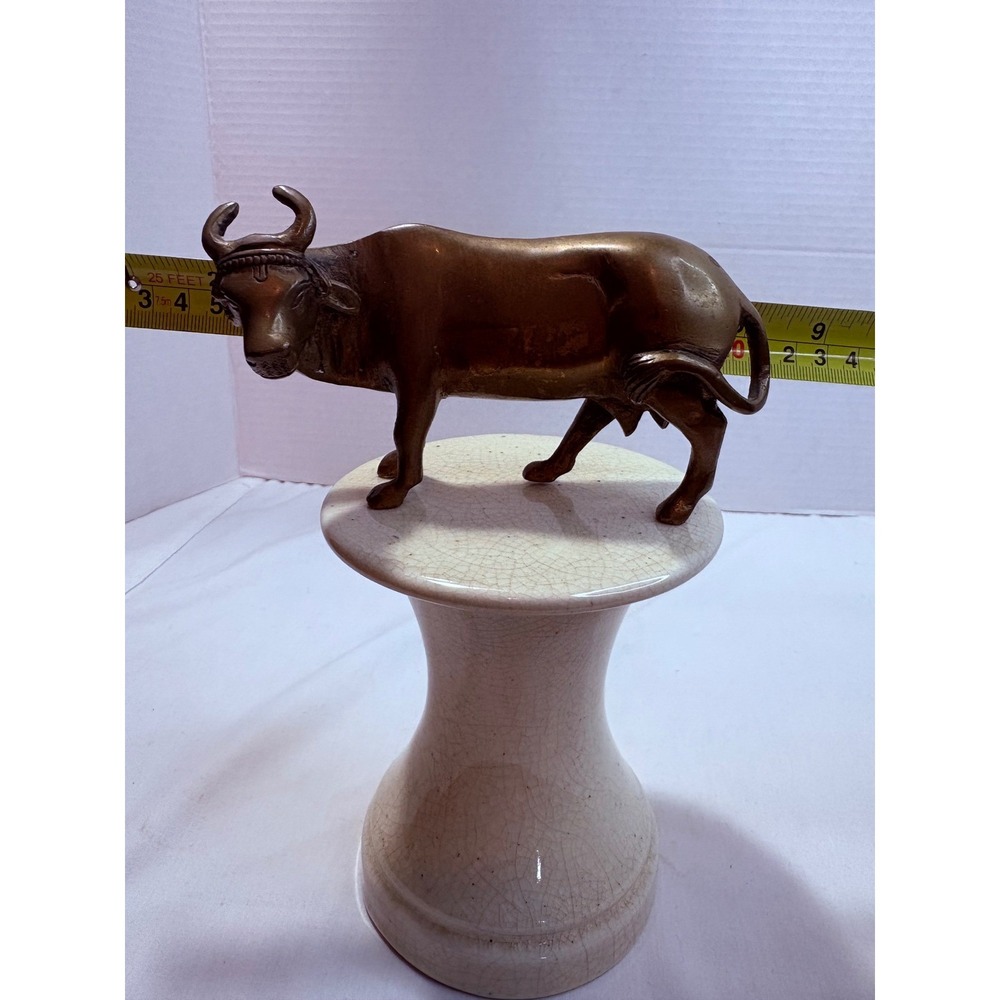 Solid Brass Cow Figurine Statue Metal Animal Decor Sculpture Vintage - Picture 7 of 9